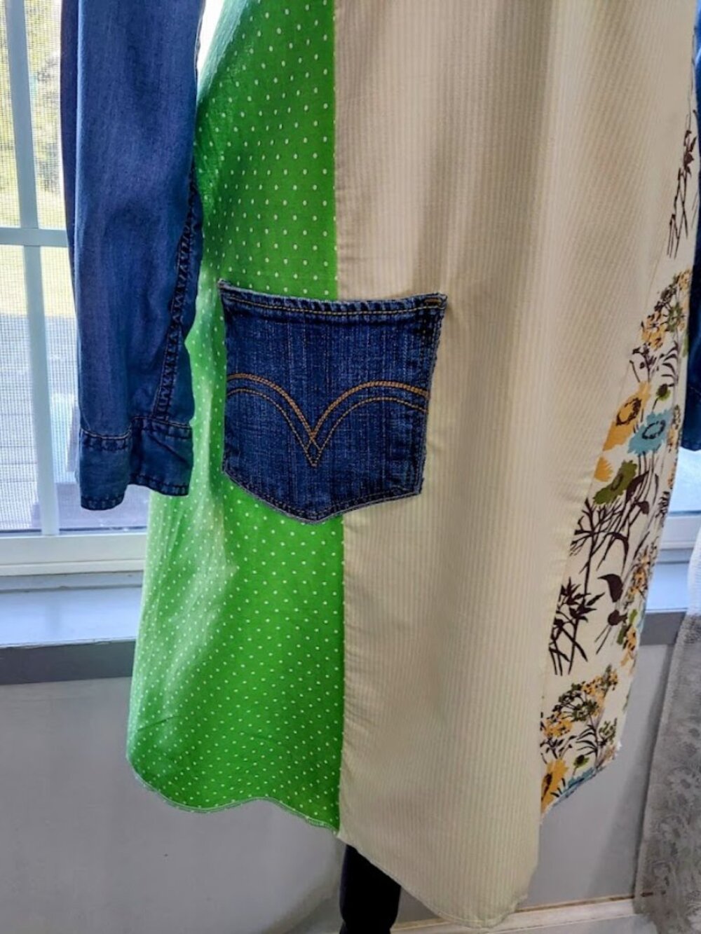 Upcycled Floral Denim Shirt Dress M - Picture 8 of 10
